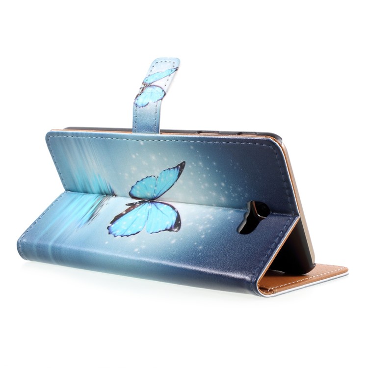 Pattern Printing PU Leather Stand Case for Samsung J7 Prime/On7 2016 - Blue Butterfly-4
