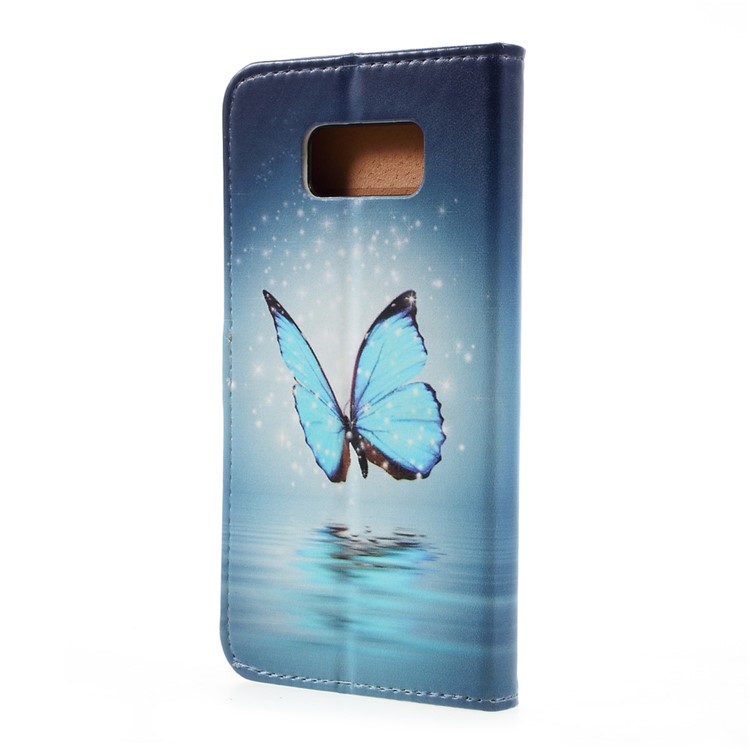 Pattern Printing Leather Wallet Case for Samsung Galaxy S8 Plus - Blue Butterfly-2