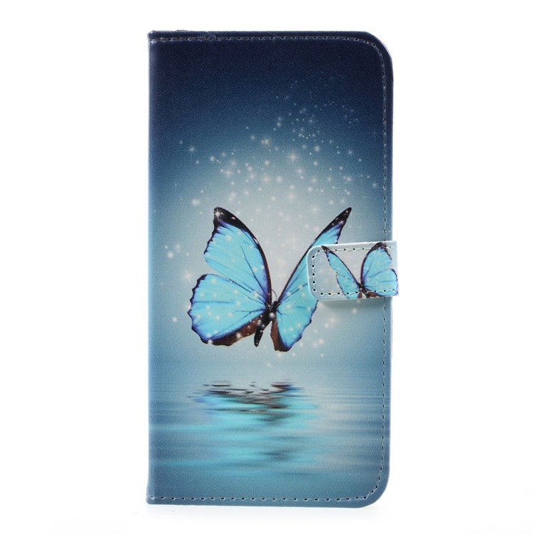 Pattern Printing Leather Wallet Case for Samsung Galaxy S8 Plus - Blue Butterfly-3