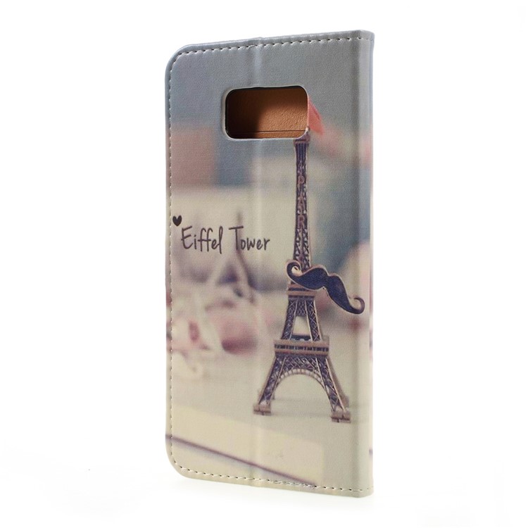 Pattern Printing Leather Wallet Cover for Samsung Galaxy S8 Plus - Eiffel Tower and Mustache-3