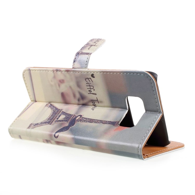 Pattern Printing Leather Wallet Cover for Samsung Galaxy S8 Plus - Eiffel Tower and Mustache-4