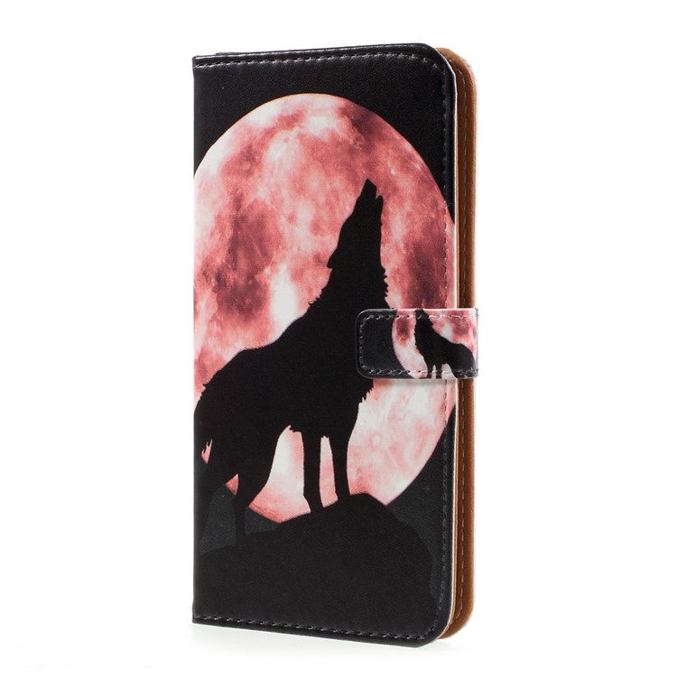 Pattern Printing Folio Leather Wallet Case for Samsung Galaxy S8 Plus - Wolf Howling at the Moon-2