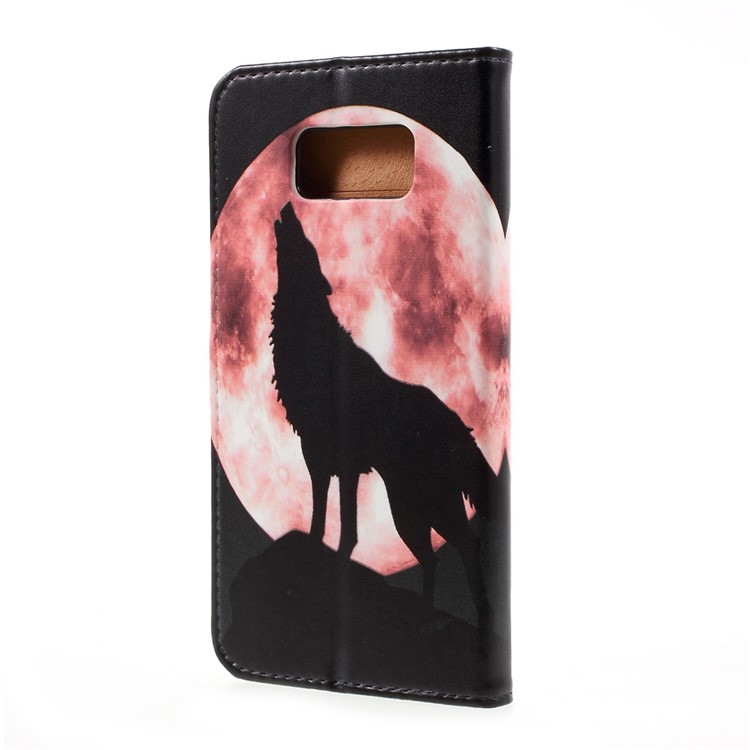 Pattern Printing Folio Leather Wallet Case for Samsung Galaxy S8 Plus - Wolf Howling at the Moon-3