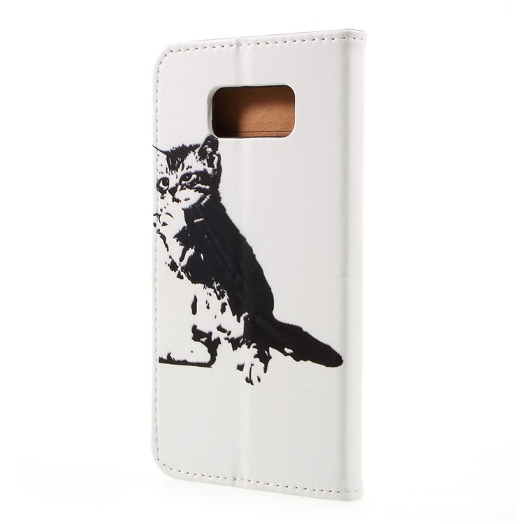 Pattern Printing Wallet Leather Protective Case for Samsung Galaxy S8 Plus - Black and White Cat-3