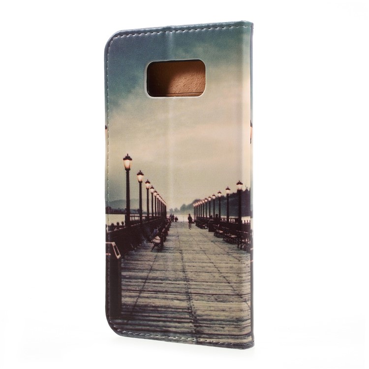 Pattern Printing Leather Stand Case with Card Slots for Samsung Galaxy S8 Plus - Dock at Sunset-3