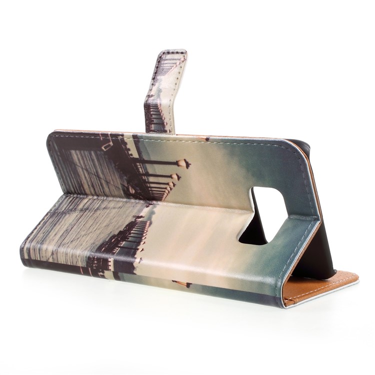Pattern Printing Leather Stand Case with Card Slots for Samsung Galaxy S8 Plus - Dock at Sunset-4