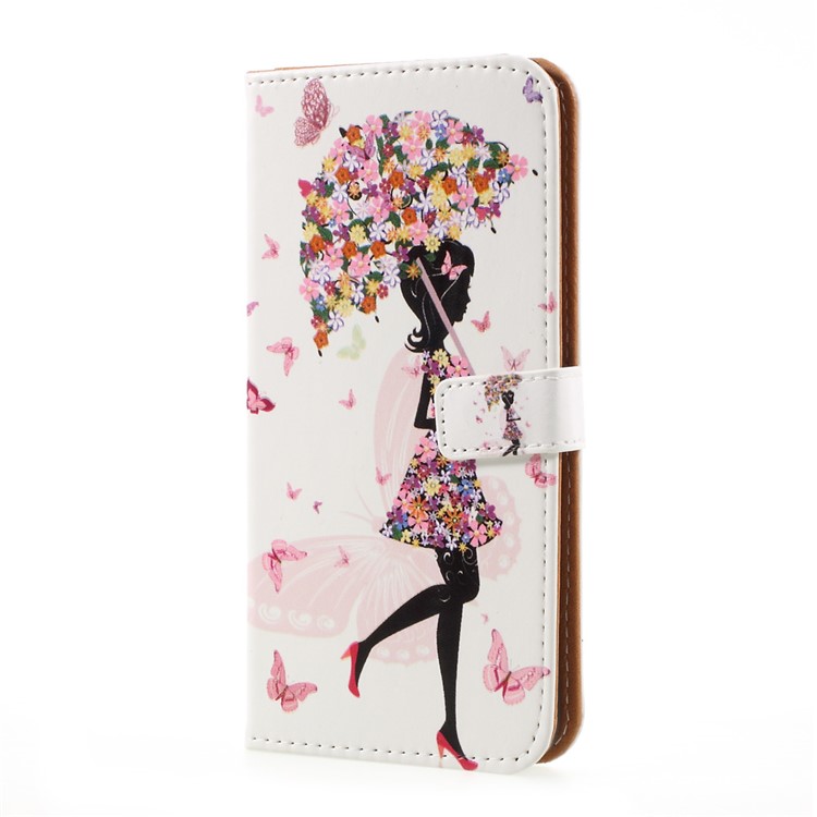 Pattern Printing PU Leather Wallet Case for Samsung Galaxy S8 Plus - Flowered Girl Holding Umbrella-2