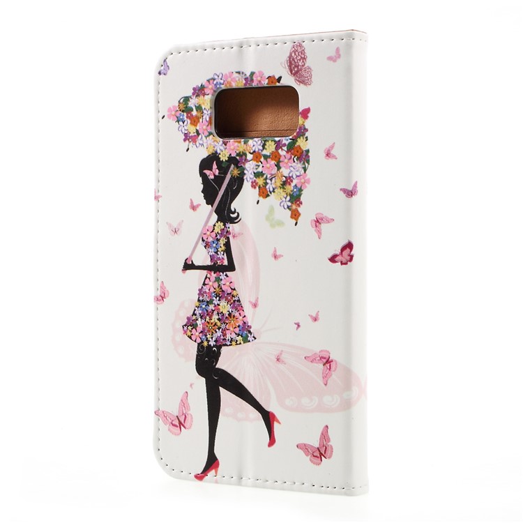 Pattern Printing PU Leather Wallet Case for Samsung Galaxy S8 Plus - Flowered Girl Holding Umbrella-3