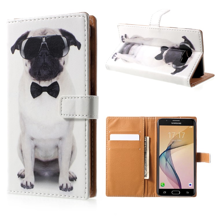 Pattern Printing Leather Wallet Case for Samsung Galaxy J5 Prime/On5 2016 - Dog Wearing Sunglasses-1