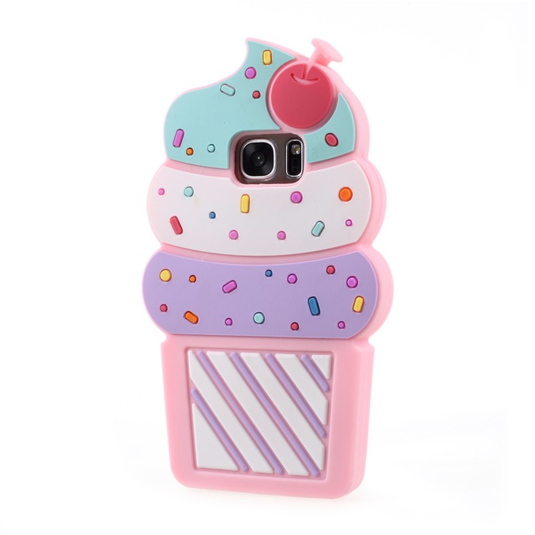 3D Cherry Ice Cream Silicone Mobile Case for Samsung Galaxy S7 G930 - Pink-2