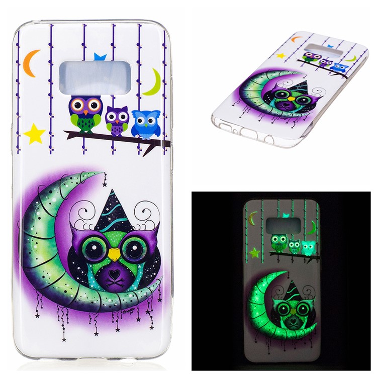 For Samsung Galaxy S8 Luminous IMD TPU Back Case - Owls, Moon and Stars-1