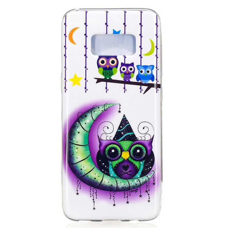 For Samsung Galaxy S8 Luminous IMD TPU Back Case - Owls, Moon and Stars-2