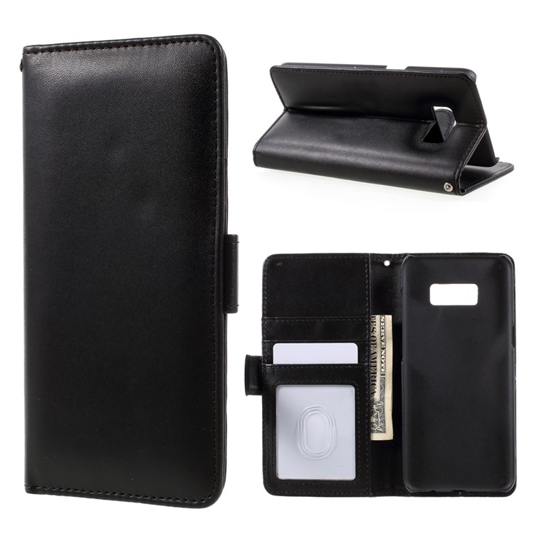 

Smooth Leather Wallet Phone Case for Samsung Galaxy S8 Plus - Black