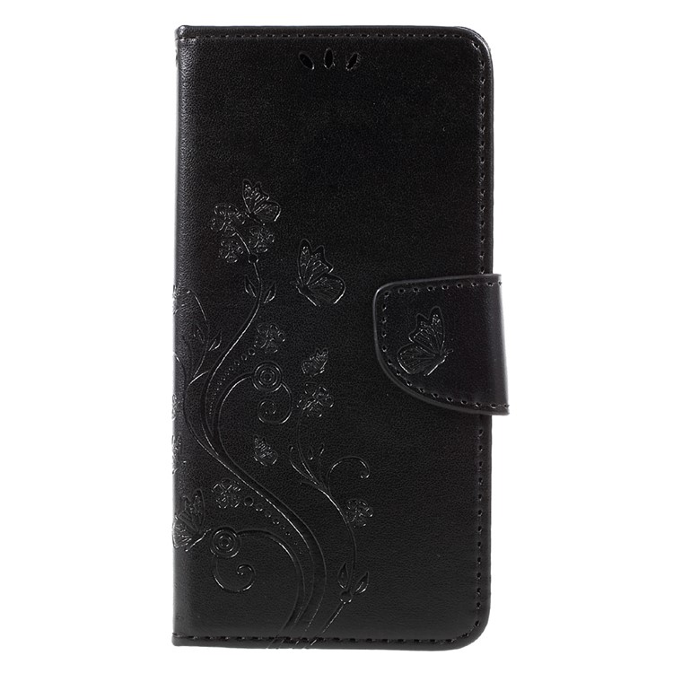 Imprinted Flora Butterflies Wallet Leather Protective Case for Samsung Galaxy S8 Plus - Black-3