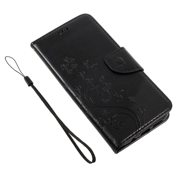 Imprinted Flora Butterflies Wallet Leather Protective Case for Samsung Galaxy S8 Plus - Black-7