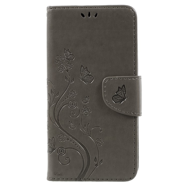 Imprinted Flora Butterflies Wallet Leather Cell Phone Case with Stand for Samsung Galaxy S8 Plus - Grey-1
