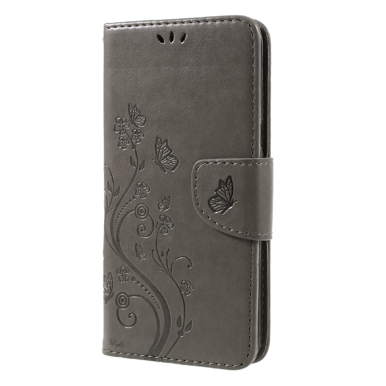 Imprinted Flora Butterflies Wallet Leather Cell Phone Case with Stand for Samsung Galaxy S8 Plus - Grey-2
