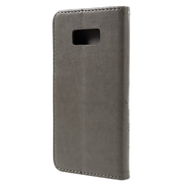 Imprinted Flora Butterflies Wallet Leather Cell Phone Case with Stand for Samsung Galaxy S8 Plus - Grey-3