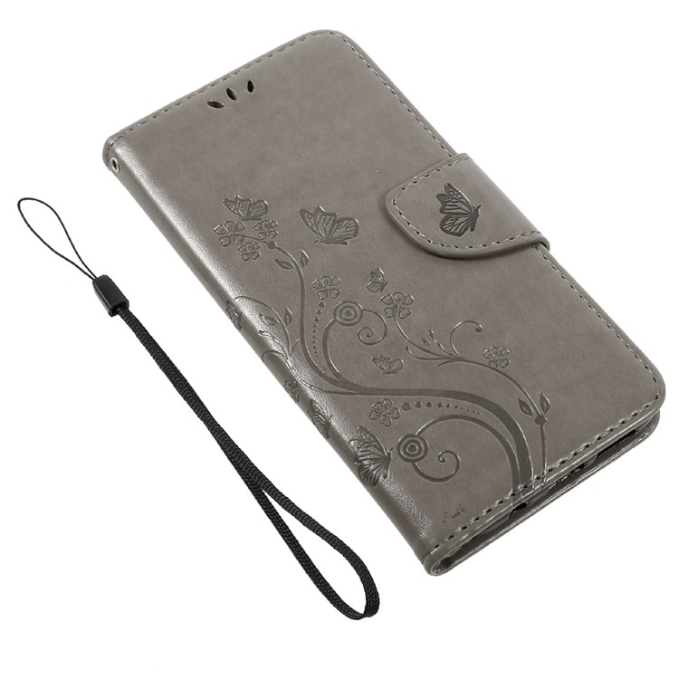 Imprinted Flora Butterflies Wallet Leather Cell Phone Case with Stand for Samsung Galaxy S8 Plus - Grey-7