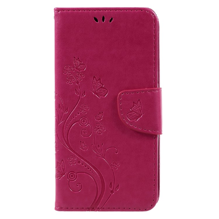 Imprinted Flora Butterflies Wallet Stand Leather Protective Case with Strap for Samsung Galaxy S8 Plus - Rose-1