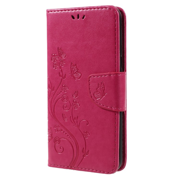 Imprinted Flora Butterflies Wallet Stand Leather Protective Case with Strap for Samsung Galaxy S8 Plus - Rose-2