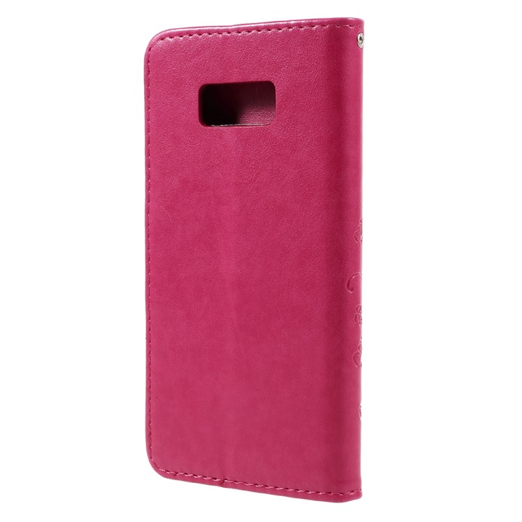 Imprinted Flora Butterflies Wallet Stand Leather Protective Case with Strap for Samsung Galaxy S8 Plus - Rose-3