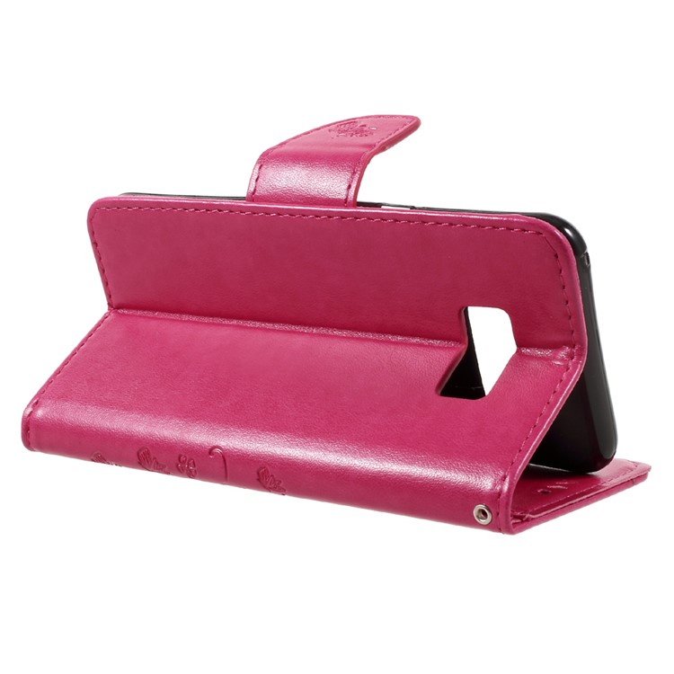 Imprinted Flora Butterflies Wallet Stand Leather Protective Case with Strap for Samsung Galaxy S8 Plus - Rose-5