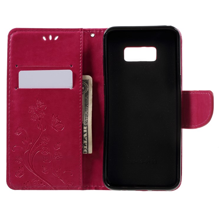 Imprinted Flora Butterflies Wallet Stand Leather Protective Case with Strap for Samsung Galaxy S8 Plus - Rose-6