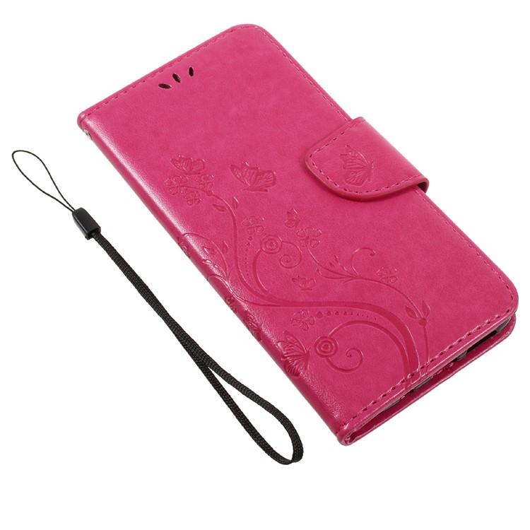 Imprinted Flora Butterflies Wallet Stand Leather Protective Case with Strap for Samsung Galaxy S8 Plus - Rose-7