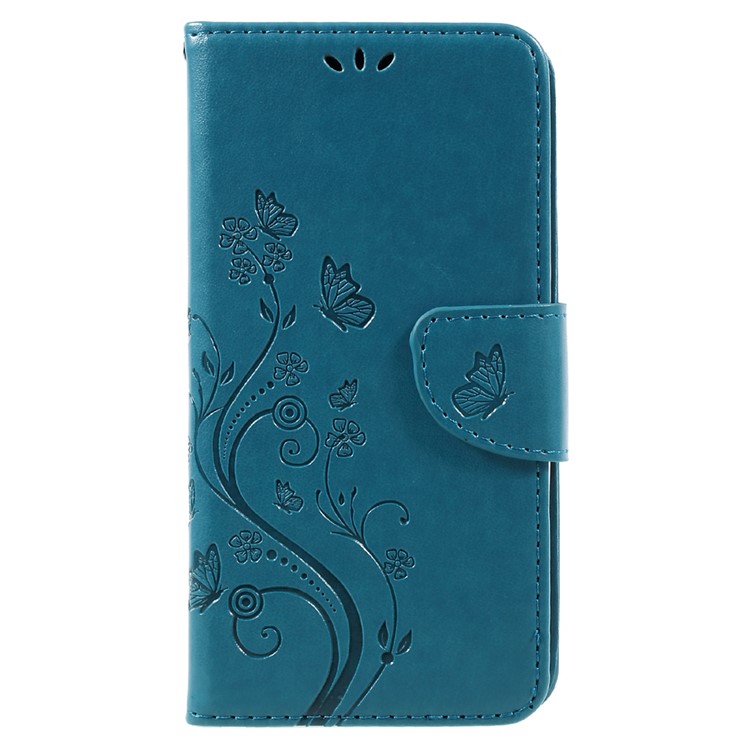 Imprinted Flora Butterflies Leather Stand Phone Case with Strap for Samsung Galaxy S8 Plus - Blue-1