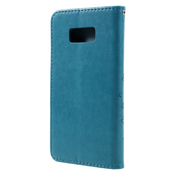 Imprinted Flora Butterflies Leather Stand Phone Case with Strap for Samsung Galaxy S8 Plus - Blue-3