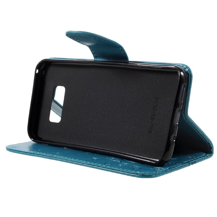Imprinted Flora Butterflies Leather Stand Phone Case with Strap for Samsung Galaxy S8 Plus - Blue-4