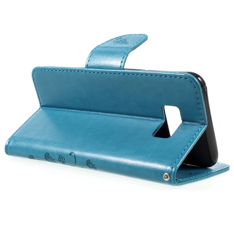 Imprinted Flora Butterflies Leather Stand Phone Case with Strap for Samsung Galaxy S8 Plus - Blue-5