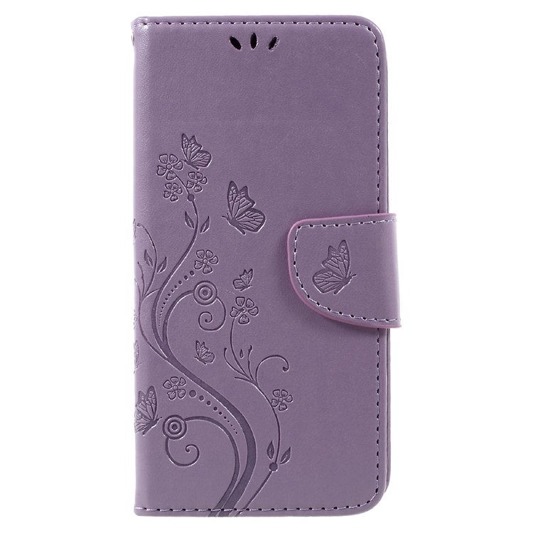 Imprinted Flora Butterflies Stand Leather Protective Case with Card Slots for Samsung Galaxy S8 Plus - Light Purple-1