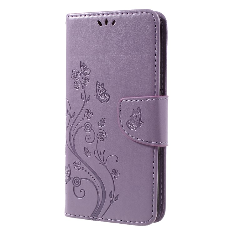 Imprinted Flora Butterflies Stand Leather Protective Case with Card Slots for Samsung Galaxy S8 Plus - Light Purple-2