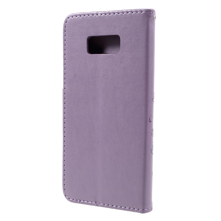 Imprinted Flora Butterflies Stand Leather Protective Case with Card Slots for Samsung Galaxy S8 Plus - Light Purple-3