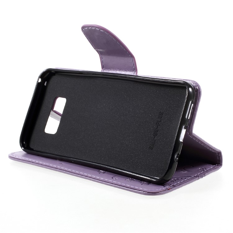 Imprinted Flora Butterflies Stand Leather Protective Case with Card Slots for Samsung Galaxy S8 Plus - Light Purple-4