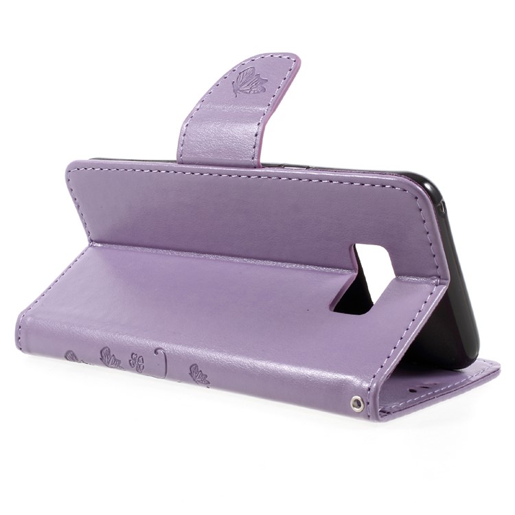 Imprinted Flora Butterflies Stand Leather Protective Case with Card Slots for Samsung Galaxy S8 Plus - Light Purple-5