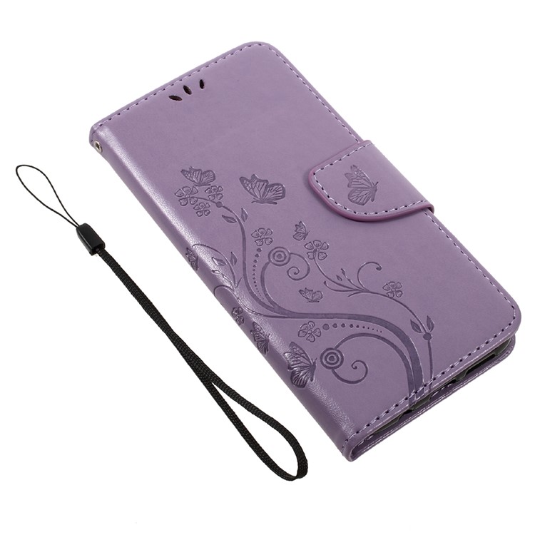 Imprinted Flora Butterflies Stand Leather Protective Case with Card Slots for Samsung Galaxy S8 Plus - Light Purple-7