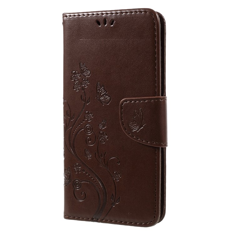 Imprinted Flora Butterflies Flip Wallet Leather Cover with Stand for Samsung Galaxy S8 Plus - Brown-2