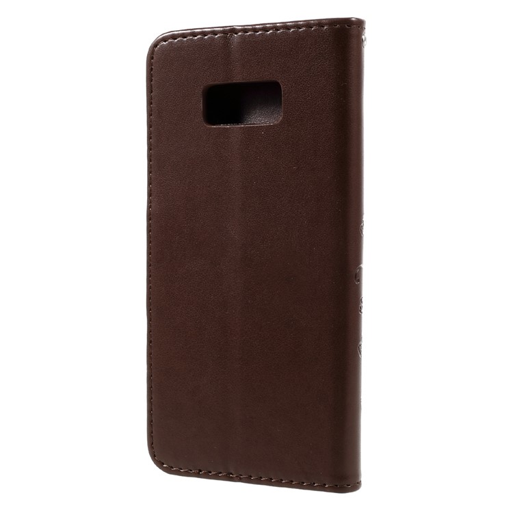 Imprinted Flora Butterflies Flip Wallet Leather Cover with Stand for Samsung Galaxy S8 Plus - Brown-3
