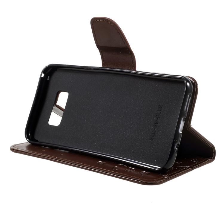 Imprinted Flora Butterflies Flip Wallet Leather Cover with Stand for Samsung Galaxy S8 Plus - Brown-4