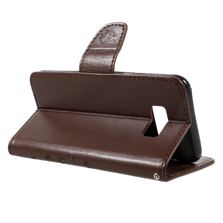 Imprinted Flora Butterflies Flip Wallet Leather Cover with Stand for Samsung Galaxy S8 Plus - Brown-5