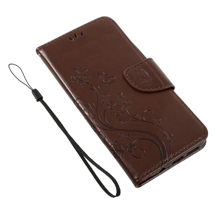 Imprinted Flora Butterflies Flip Wallet Leather Cover with Stand for Samsung Galaxy S8 Plus - Brown-7