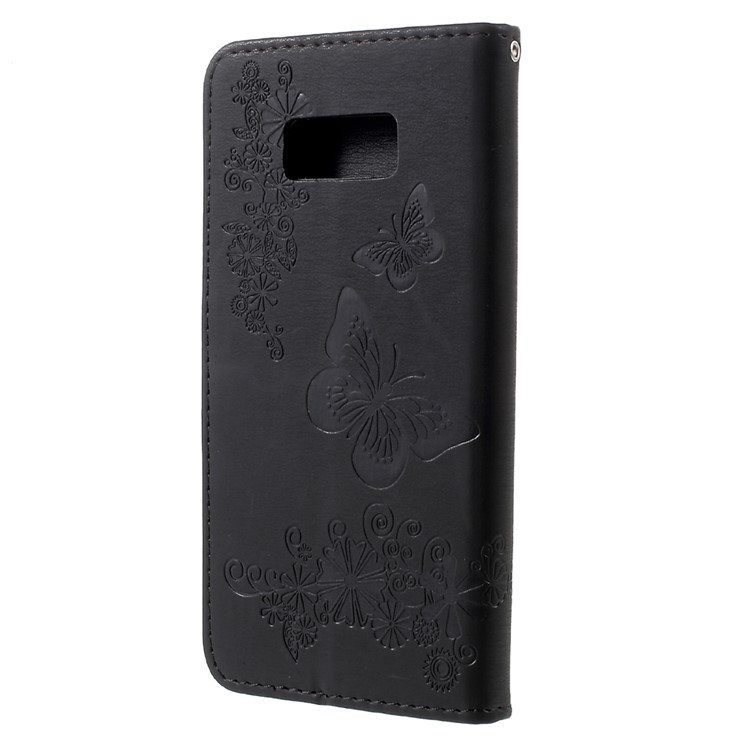 Imprinted Butterfly Flowers Wallet Leather Stand Case for Samsung Galaxy S8 Plus - Black-3