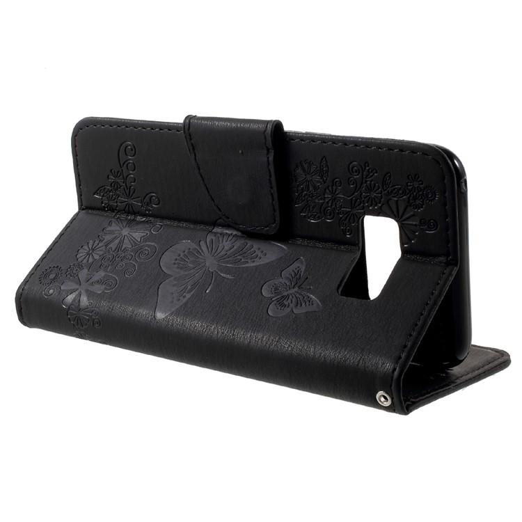 Imprinted Butterfly Flowers Wallet Leather Stand Case for Samsung Galaxy S8 Plus - Black-4