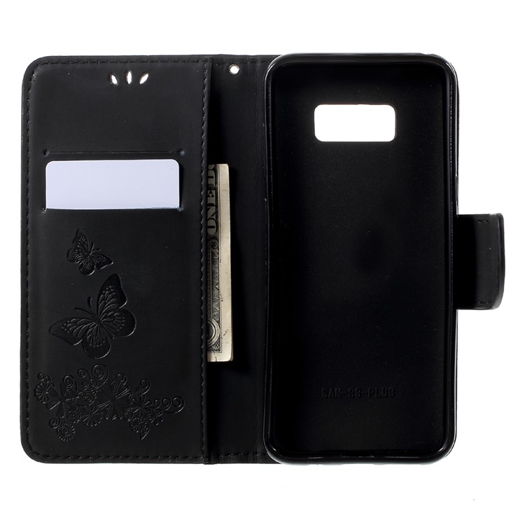 Imprinted Butterfly Flowers Wallet Leather Stand Case for Samsung Galaxy S8 Plus - Black-5