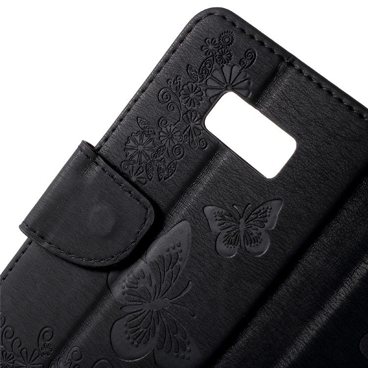 Imprinted Butterfly Flowers Wallet Leather Stand Case for Samsung Galaxy S8 Plus - Black-6