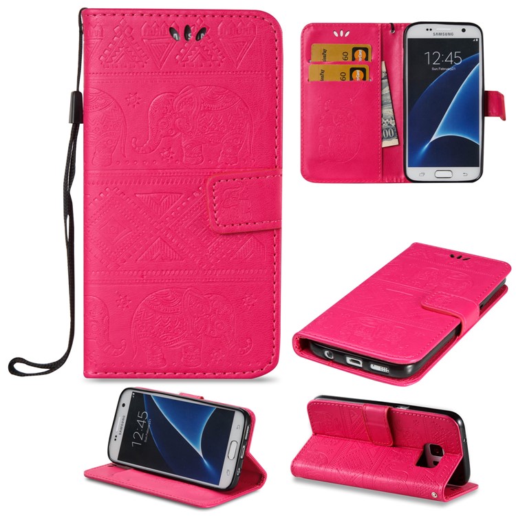 Imprint Elephant Geometric Pattern Leather Wallet Case for Samsung Galaxy S7 SM-G930 - Rose-1