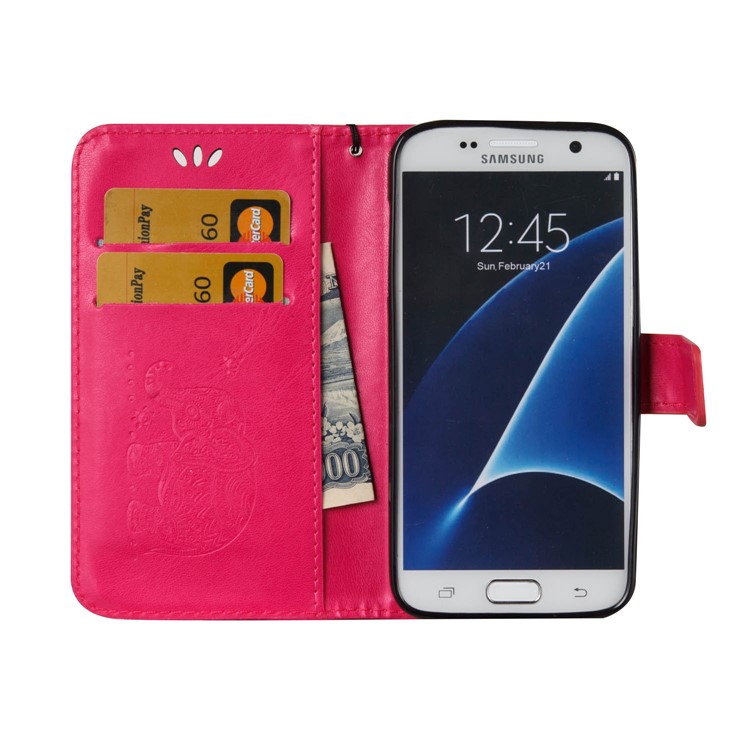 Imprint Elephant Geometric Pattern Leather Wallet Case for Samsung Galaxy S7 SM-G930 - Rose-4